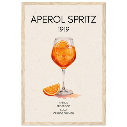 Aperol Spritz Cocktail Bar Poster Print Light Wood Frame 30x45 cm 12x18″ Museum-Quality Matte Paper Wooden Framed Poster
