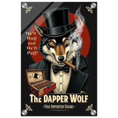 Smoking Wolf Speakeasy Cigar Art Print 30x45 cm 12x18″ Sleek Acrylic Print No Frame