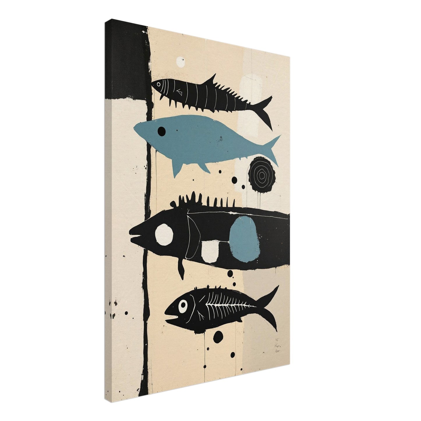 Mid-Century Modern Fish Art Poster Print – Framed Abstract Neutral Wall Decor No Frame 60x90 cm 24x36″ Gallery Wrapped Canvas