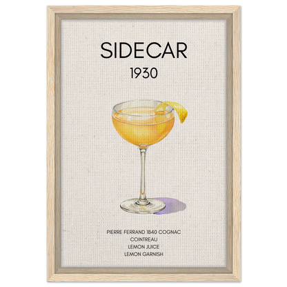 Classic Sidecar Cocktail Bar Art Print Light Wood Frame 30x45 cm 12x18″ Framed Canvas