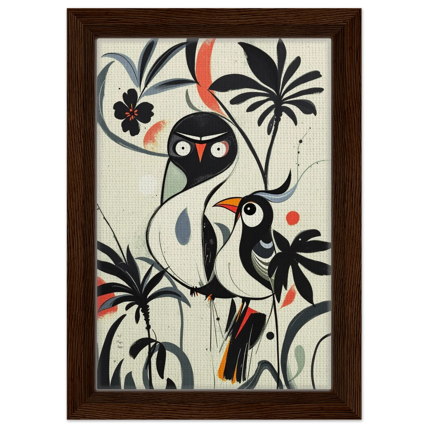 Abstract Bird Modern Tropical Art Print Dark Brown Wood Frame 20x30 cm 8x12″ Framed Canvas