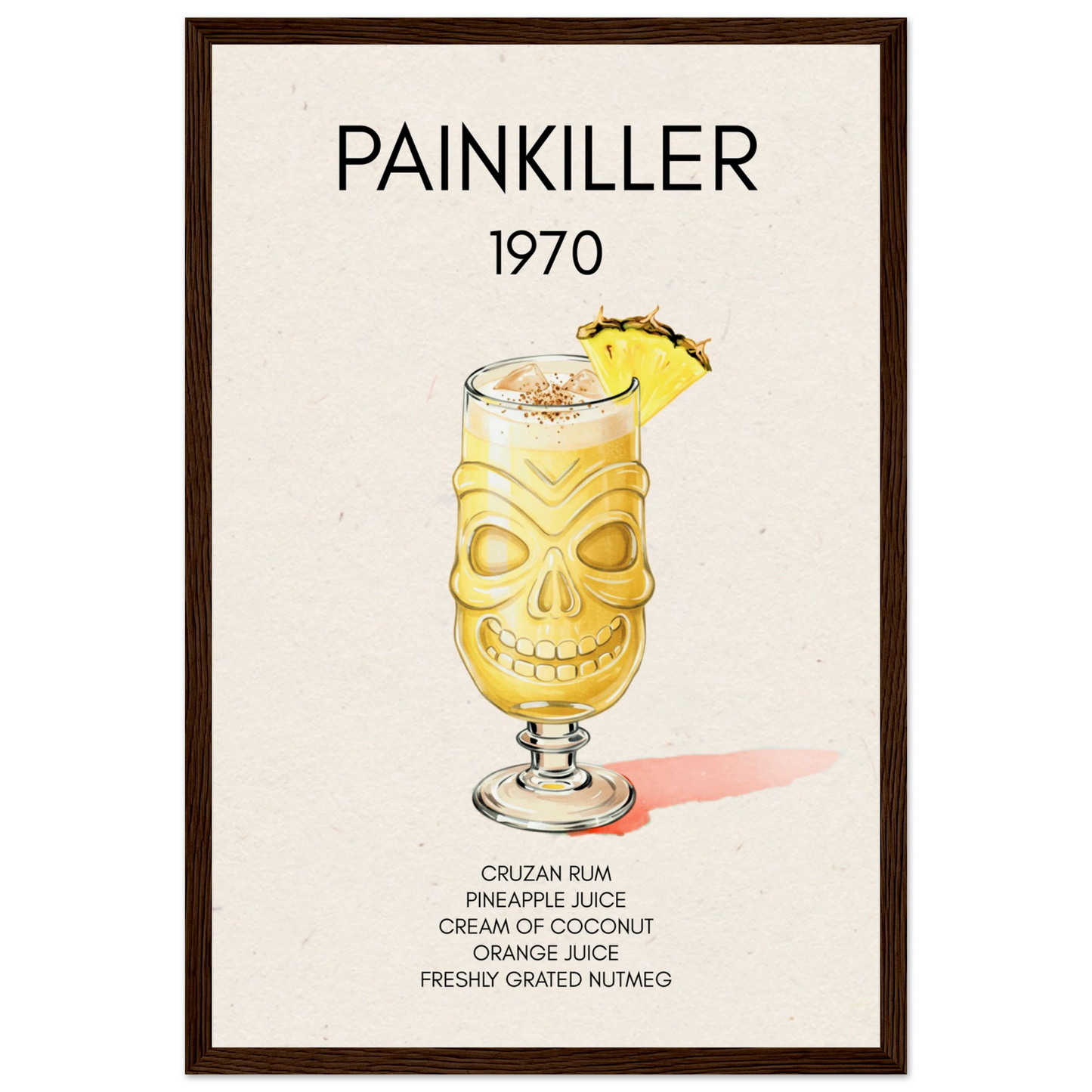 Painkiller Cocktail Bar Art Poster Print Dark Brown Wood Frame 30x45 cm 12x18″ Museum-Quality Matte Paper Wooden Framed Poster