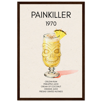 Painkiller Cocktail Bar Art Tiki Print Dark Brown Wood Frame 30x45 cm 12x18″ Museum-Quality Matte Paper Wooden Framed Poster
