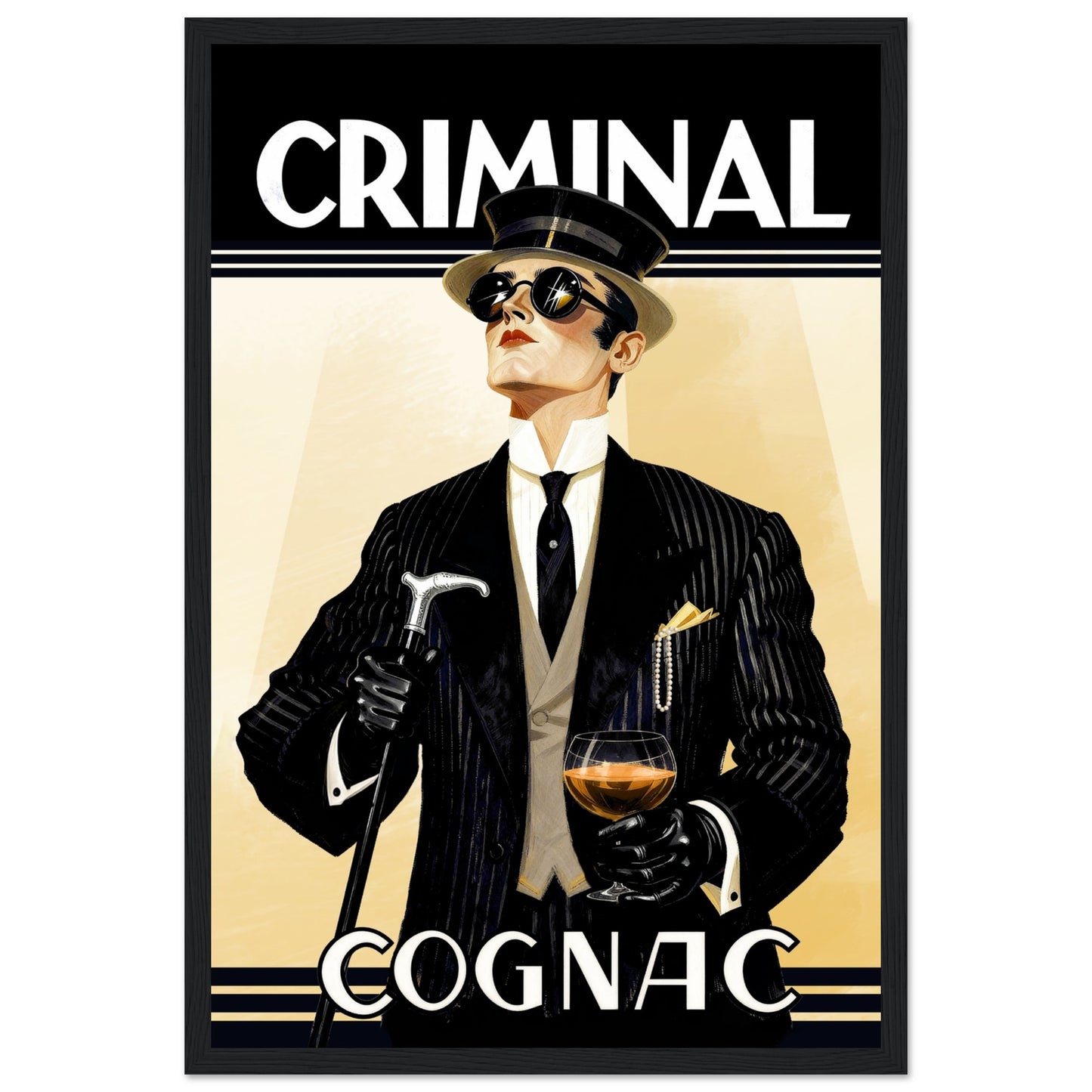 Criminal Cognac 1920s Art Deco Print 30x45 cm 12x18″ Premium Matte Framed Poster -Black Wood