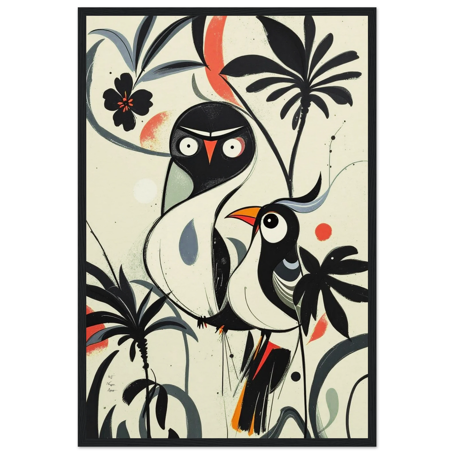 Abstract Bird Modern Tropical Art Print Black Wood Frame 40x60 cm 16x24″ Museum-Quality Matte Wooden Framed Poster