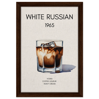 White Russian Cocktail Bar Art Print Dark Brown Wood Frame 30x45 cm 12x18″ Framed Canvas