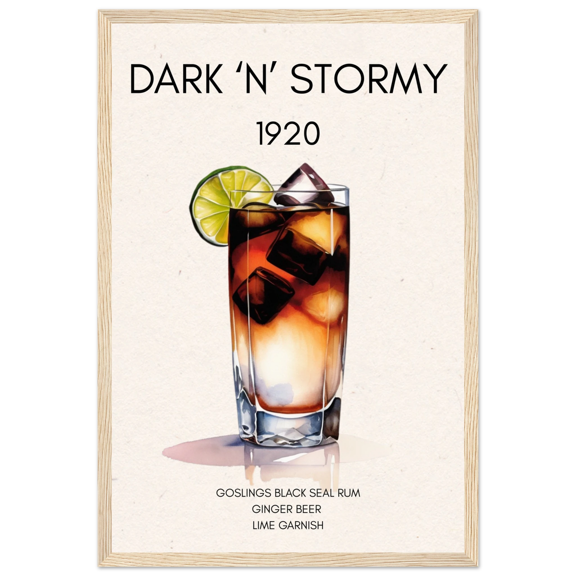 Dark n Stormy Cocktail Drink Bar Art Print Light Wood Frame 30x45 cm 12x18″ Classic Matte Paper Wooden Framed Poster