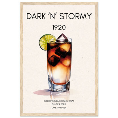 Dark n Stormy Cocktail Drink Bar Art Print Light Wood Frame 30x45 cm 12x18″ Classic Matte Paper Wooden Framed Poster