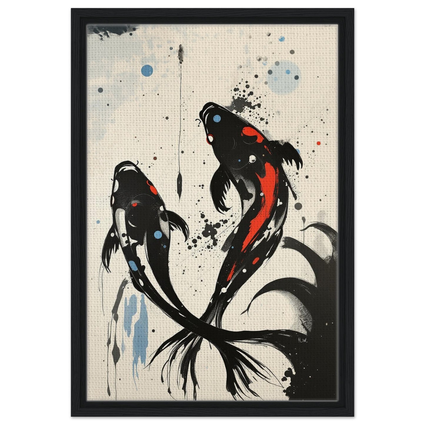 Modern Koi Fish Ocean Art Print 40x60 cm 16x24″ Framed Canvas Black Wood Frame
