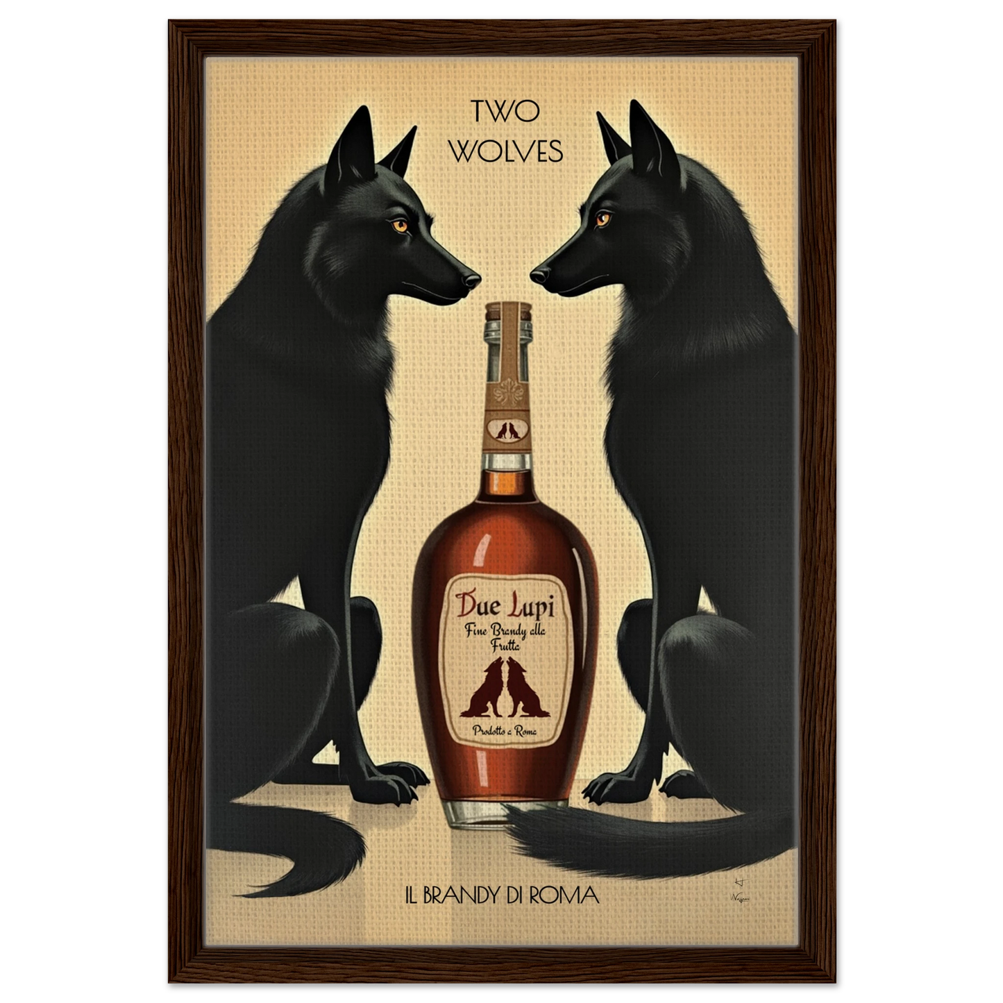 Two Wolves Italian Cocktail Bar Art Print 40x60 cm 16x24″ Framed Canvas Dark Brown Wood Frame
