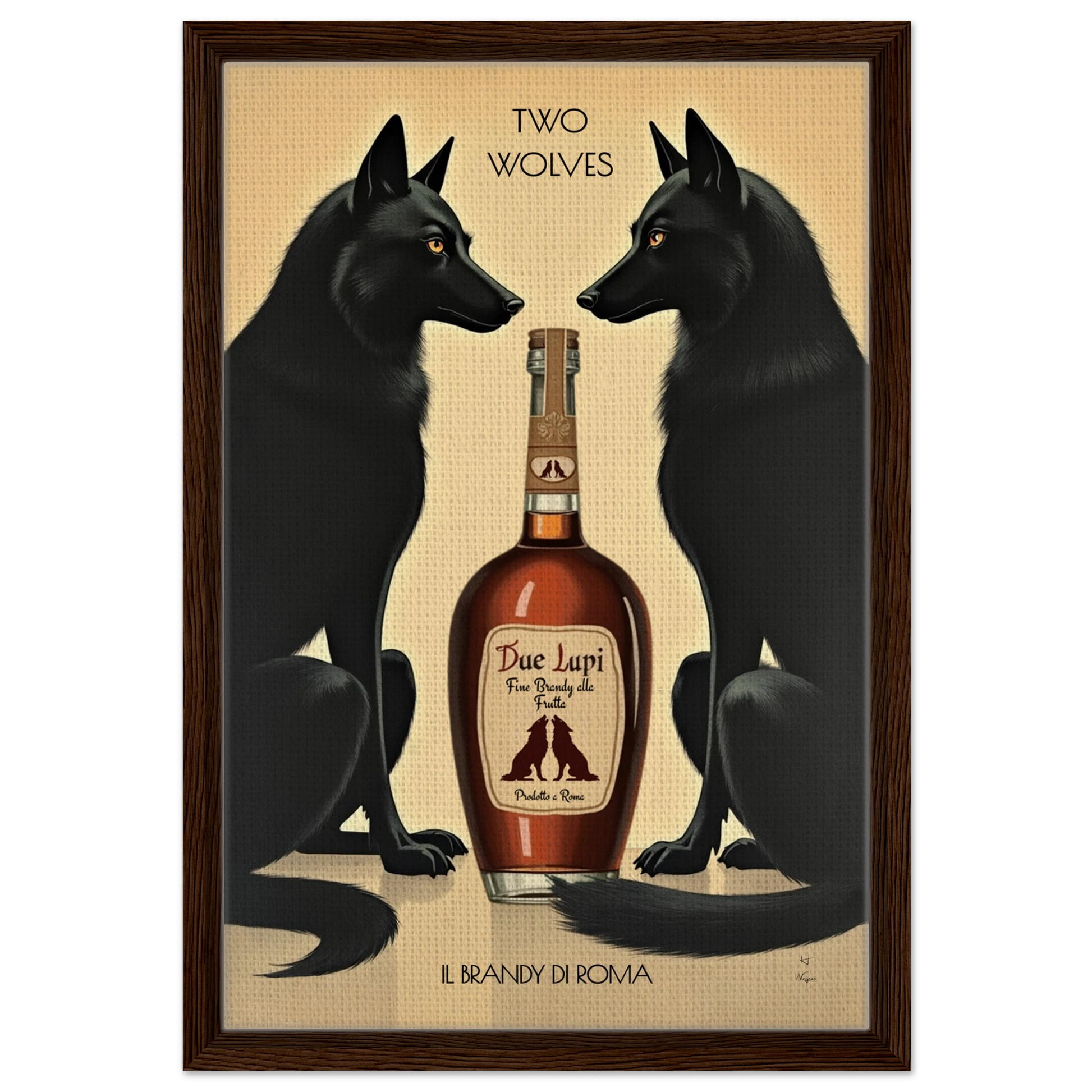Two Wolves Italian Cocktail Bar Art Print 40x60 cm 16x24″ Framed Canvas Dark Brown Wood Frame