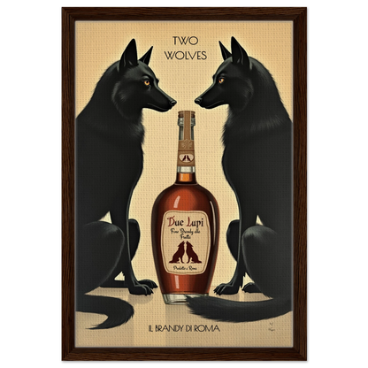 Two Wolves Italian Cocktail Bar Art Print 40x60 cm 16x24″ Framed Canvas Dark Brown Wood Frame