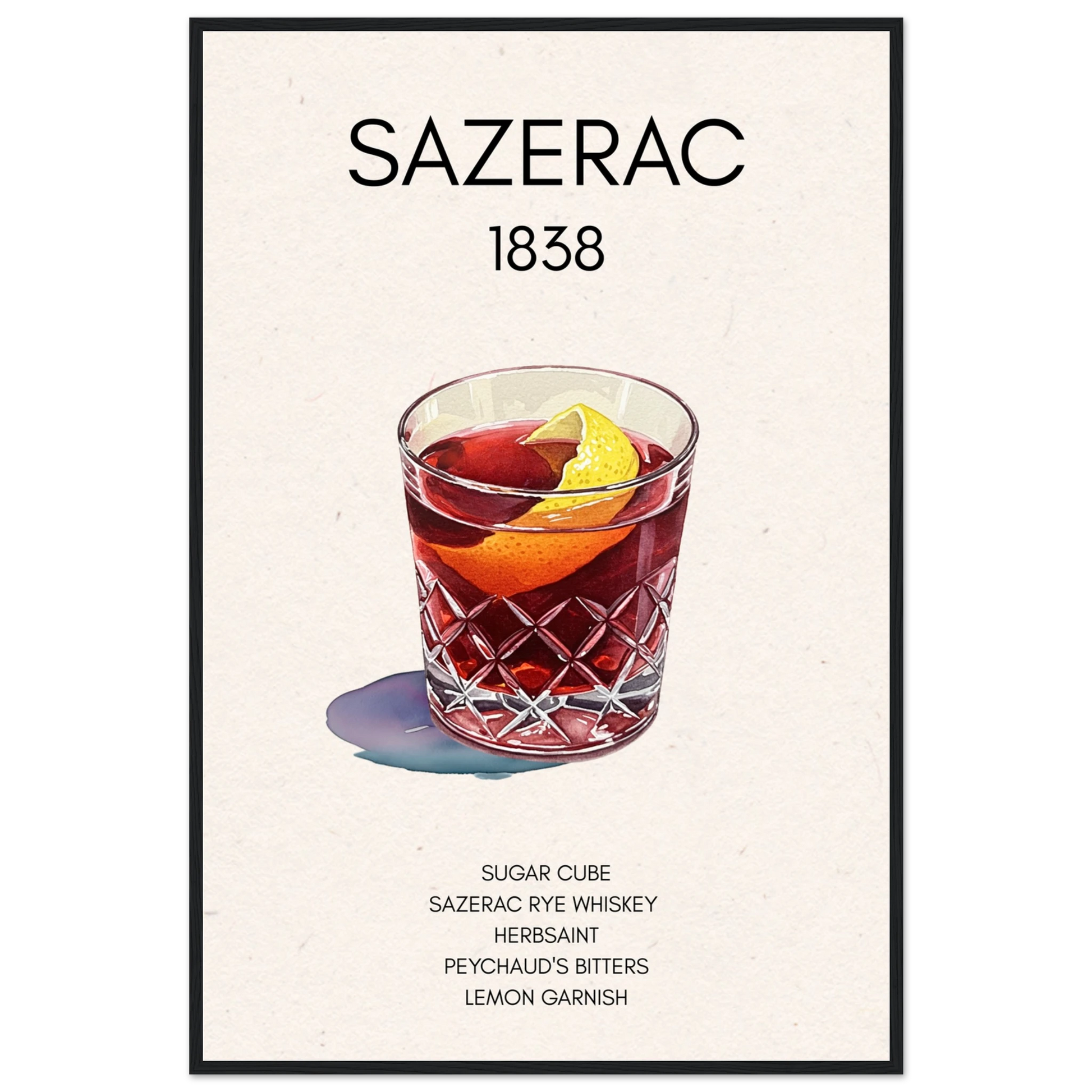 Sazerac Cocktail Bar Art Print Black Wood Frame 60x90 cm 24x36″ Premium Matte Paper Wooden Framed Poster
