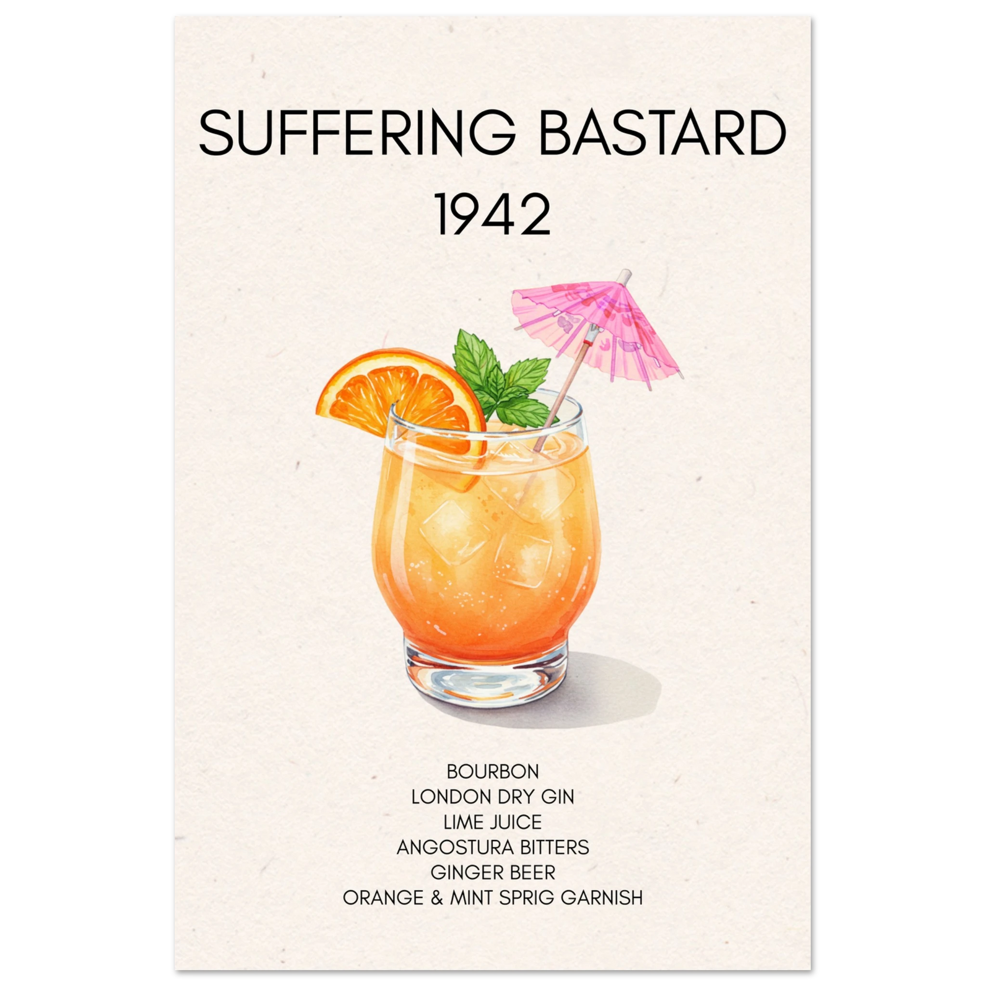 Suffering Bastard Tiki Cocktail Bar Poster Print No Frame 30x45 cm 12x18″ Classic Matte Paper Poster