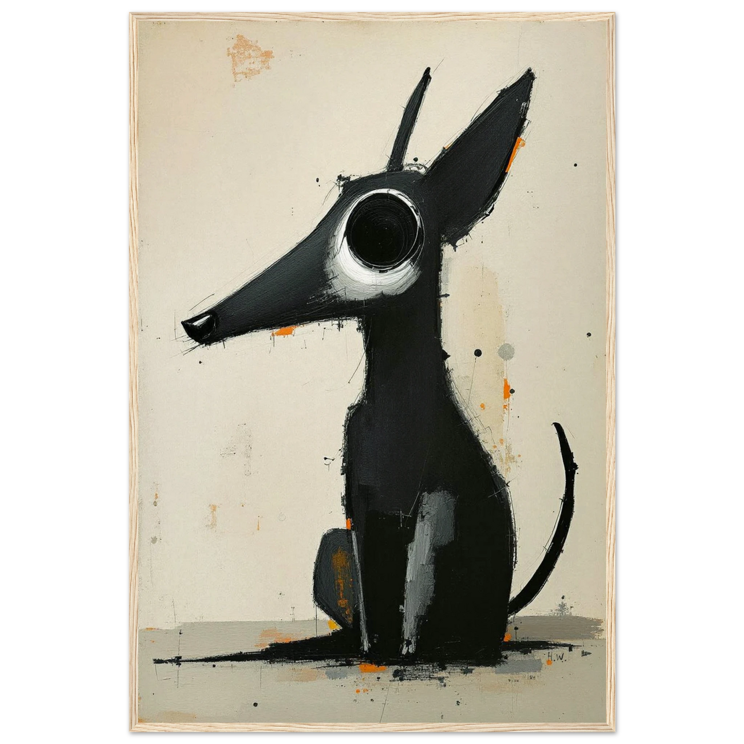 Big Eyed Abstract Dog Fine Art Print Light Wood Frame 60x90 cm 24x36″ Museum-Quality Matte Paper Wooden Framed Poster