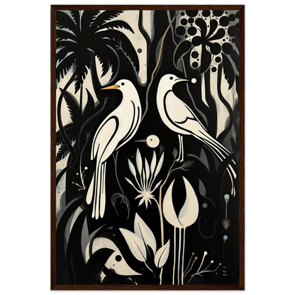Black & White Minimalist Bird Art Print Dark Brown Wood Frame 40x60 cm 16x24″ Premium Matte Paper Wooden Framed Poster