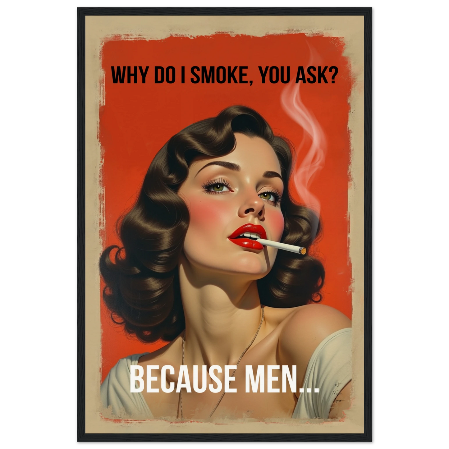 Retro Smoking Pin-Up Girl Art Print Black Wood Frame 40x60 cm 16x24″ Museum-Quality Matte Paper Wooden Framed Poster