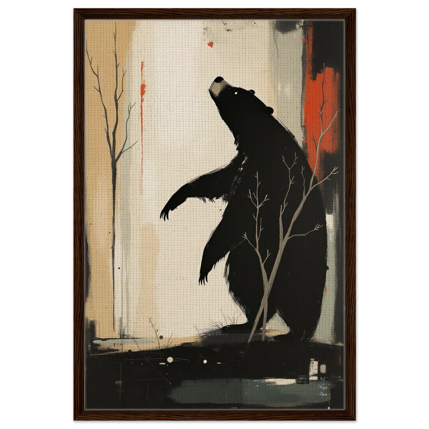 Abstract Bear Wildlife Art Print 60x90 cm 24x36″ Framed Canvas Dark Brown Wood Frame