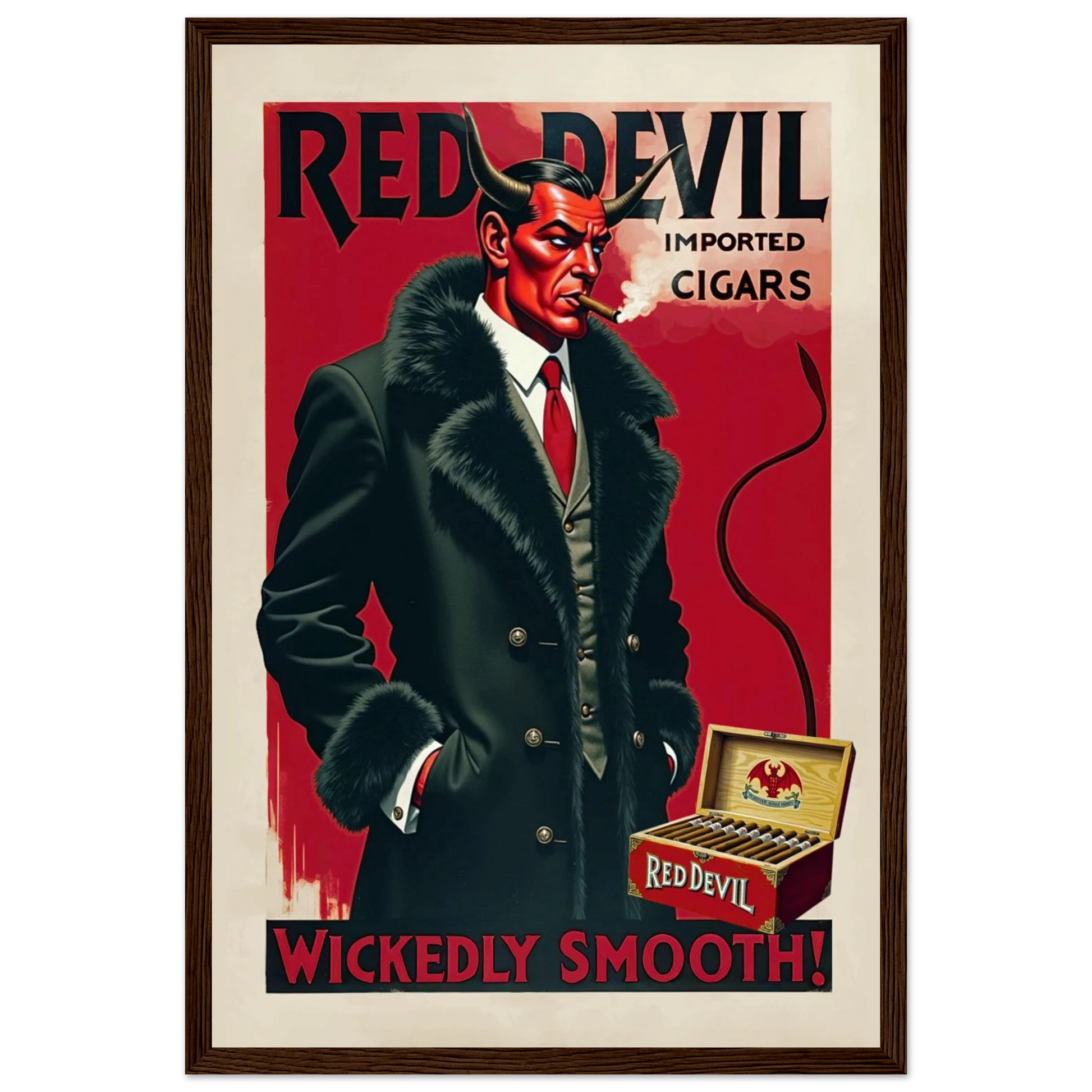 Red Devil 1920s Art Deco Cigar Art Print 30x45 cm 12x18″ Premium Matte Paper Wooden Framed Poster Dark Brown Wood Frame