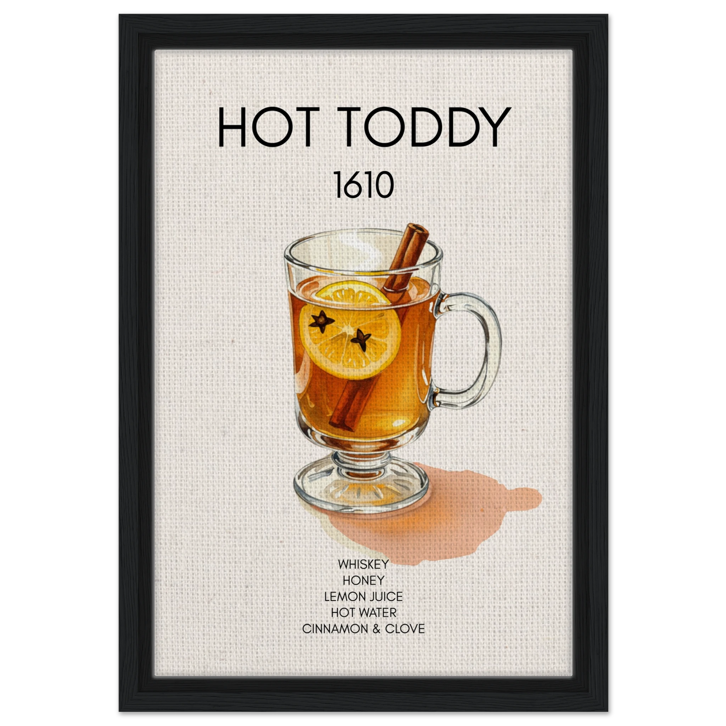 Hot Toddy Cocktail Bar Art Print Black Wood Frame 30x45 cm 12x18″ Framed Canvas