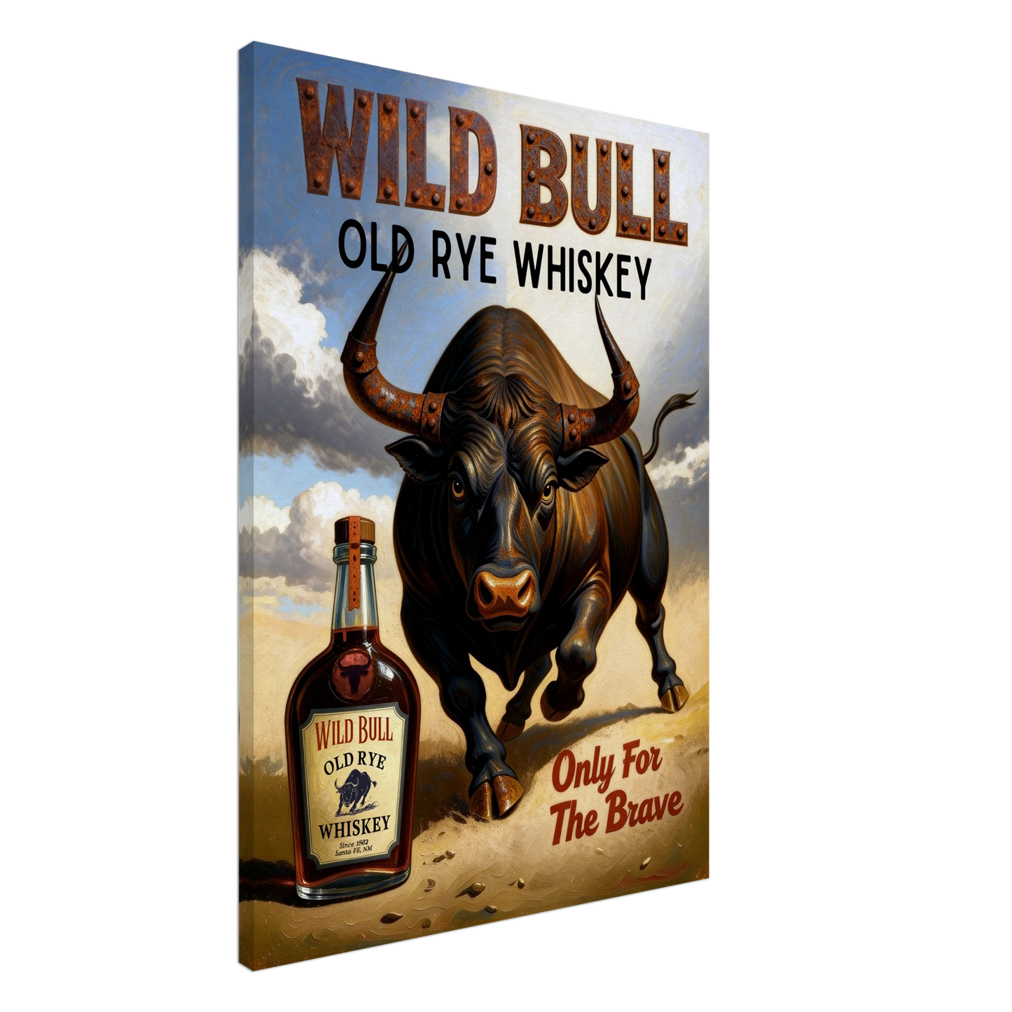 Wild Bull Old West Rye Whiskey Poster Print 70x100 cm 28x40″ Gallery Wrapped Canvas No Frame