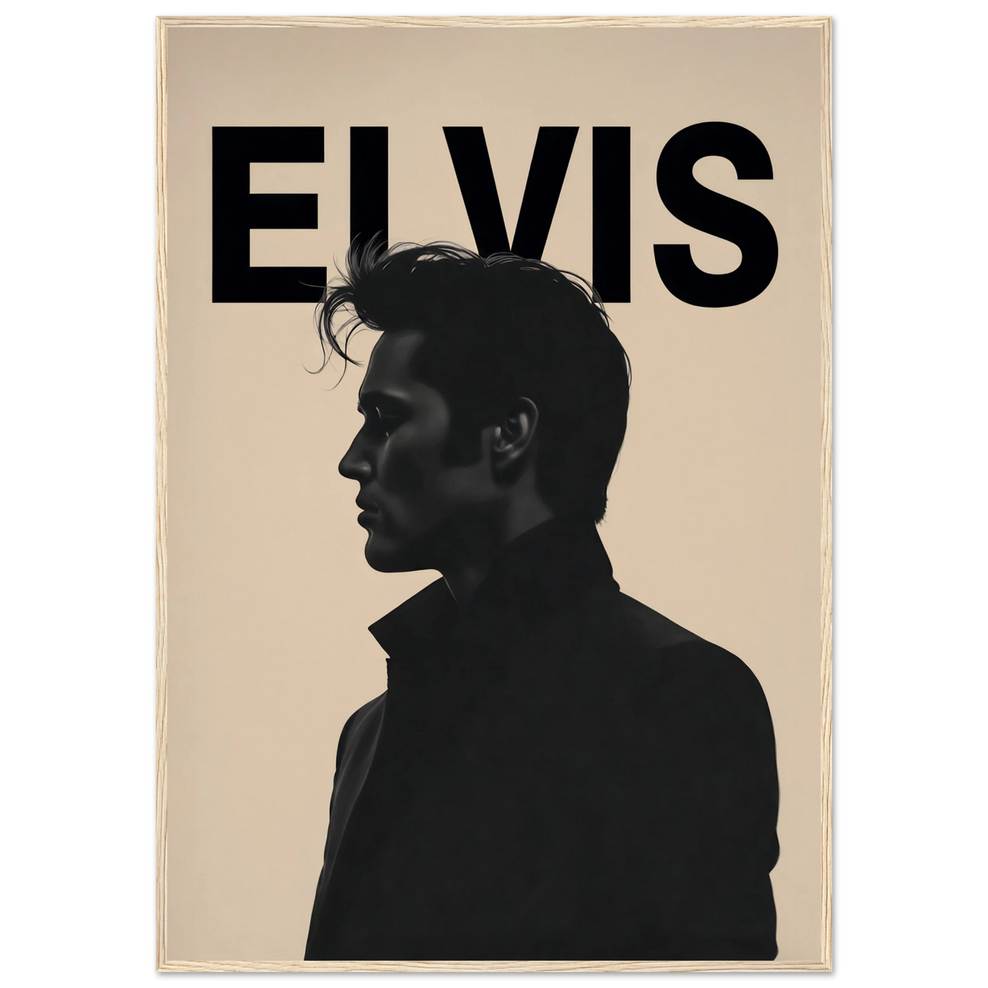 Young Elvis Presley Silhouette Art Print Light Wood Frame 70x100 cm 28x40″ Premium Matte Wooden Framed Poster