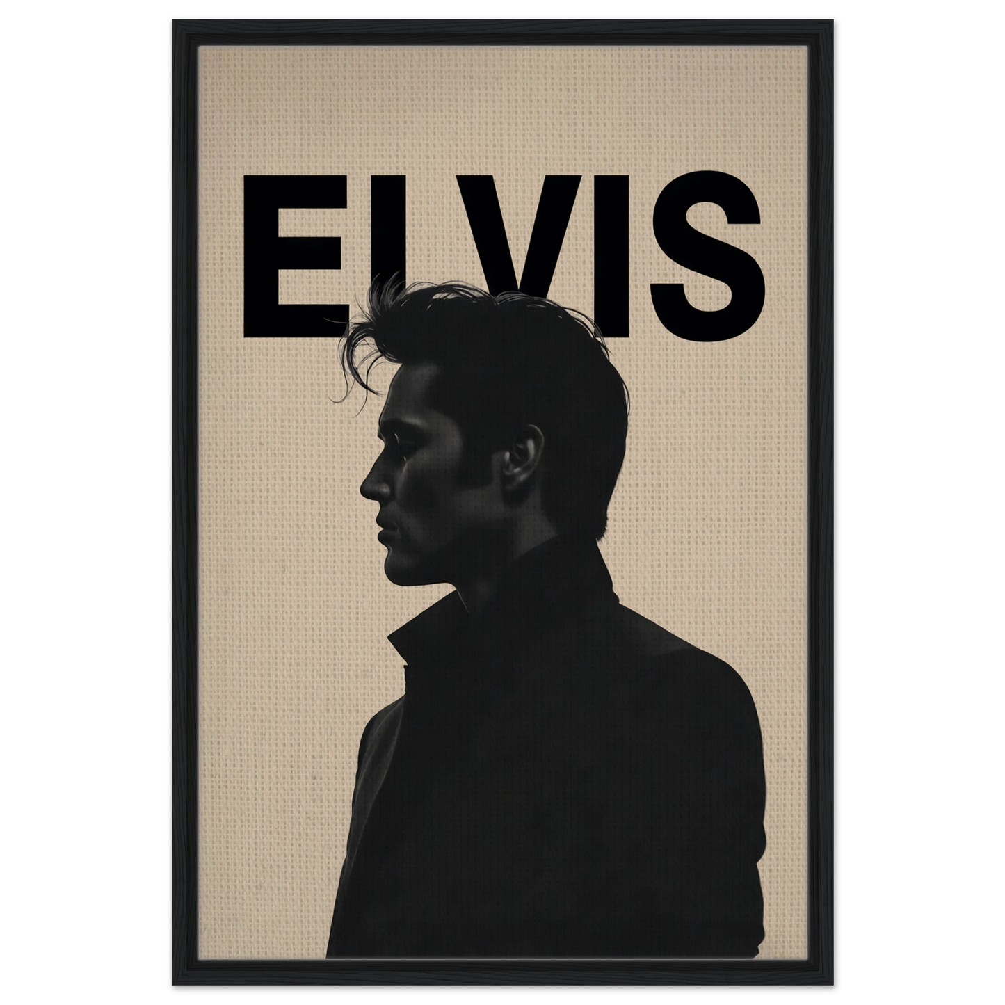 Young Elvis Presley Silhouette Art Print Black Wood Frame 60x90 cm 24x36″ Framed Canvas