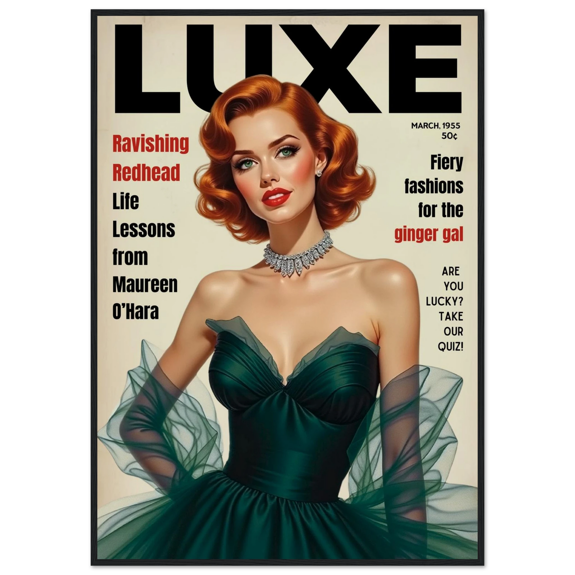 Maureen O'Hara Vintage Fashion Art Poster Print Black Wood Frame 70x100 cm 28x40″ Premium Matte Paper Wooden Framed Poster