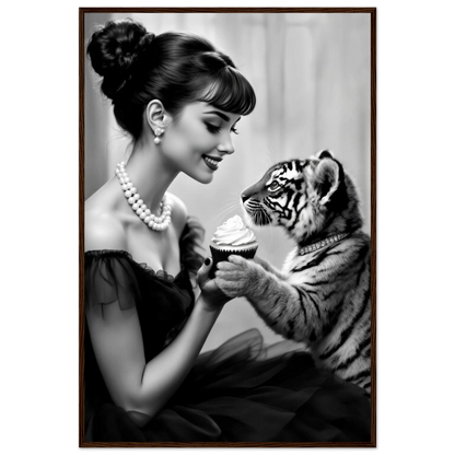 Audrey Hepburn Tiger Cub Art Print Dark Brown Wood Frame 60x90 cm 24x36″ Classic Matte Paper Wooden Framed Poster