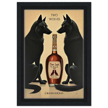 Two Wolves Italian Cocktail Bar Art Print 20x30 cm 8x12″ Framed Canvas Black Wood Frame