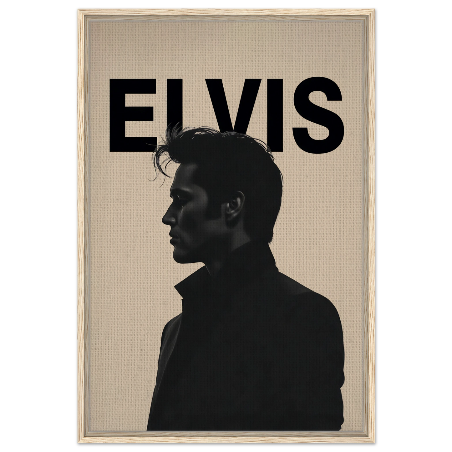 Young Elvis Presley Silhouette Art Print Light Wood Frame 60x90 cm 24x36″ Framed Canvas