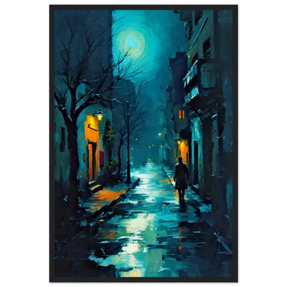 Blue Moon Night Street Scene Art Print 40x60 cm 16x24″ Museum-Quality Matte Framed Poster Black Wood Frame