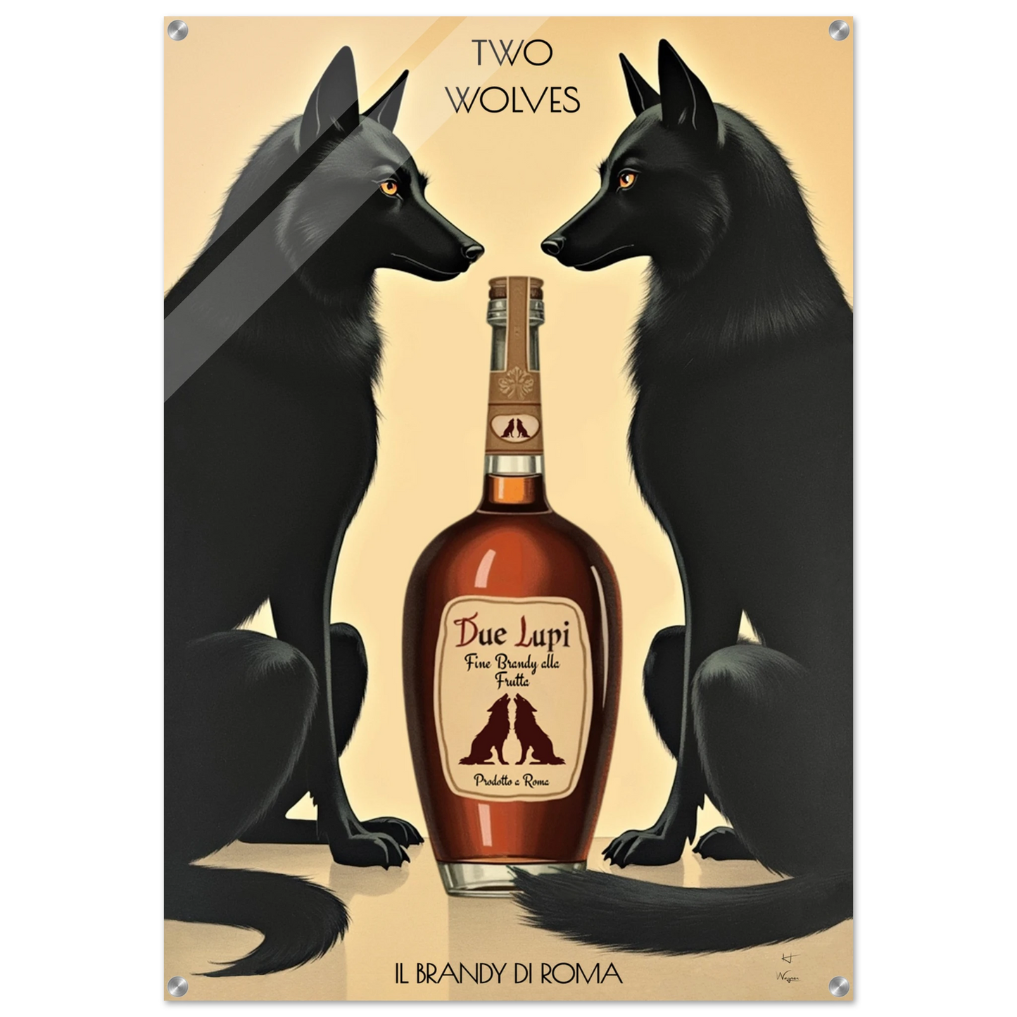 Two Wolves Italian Cocktail Bar Art Print 70x100 cm 28x40″ Sleek Acrylic Print No Frame