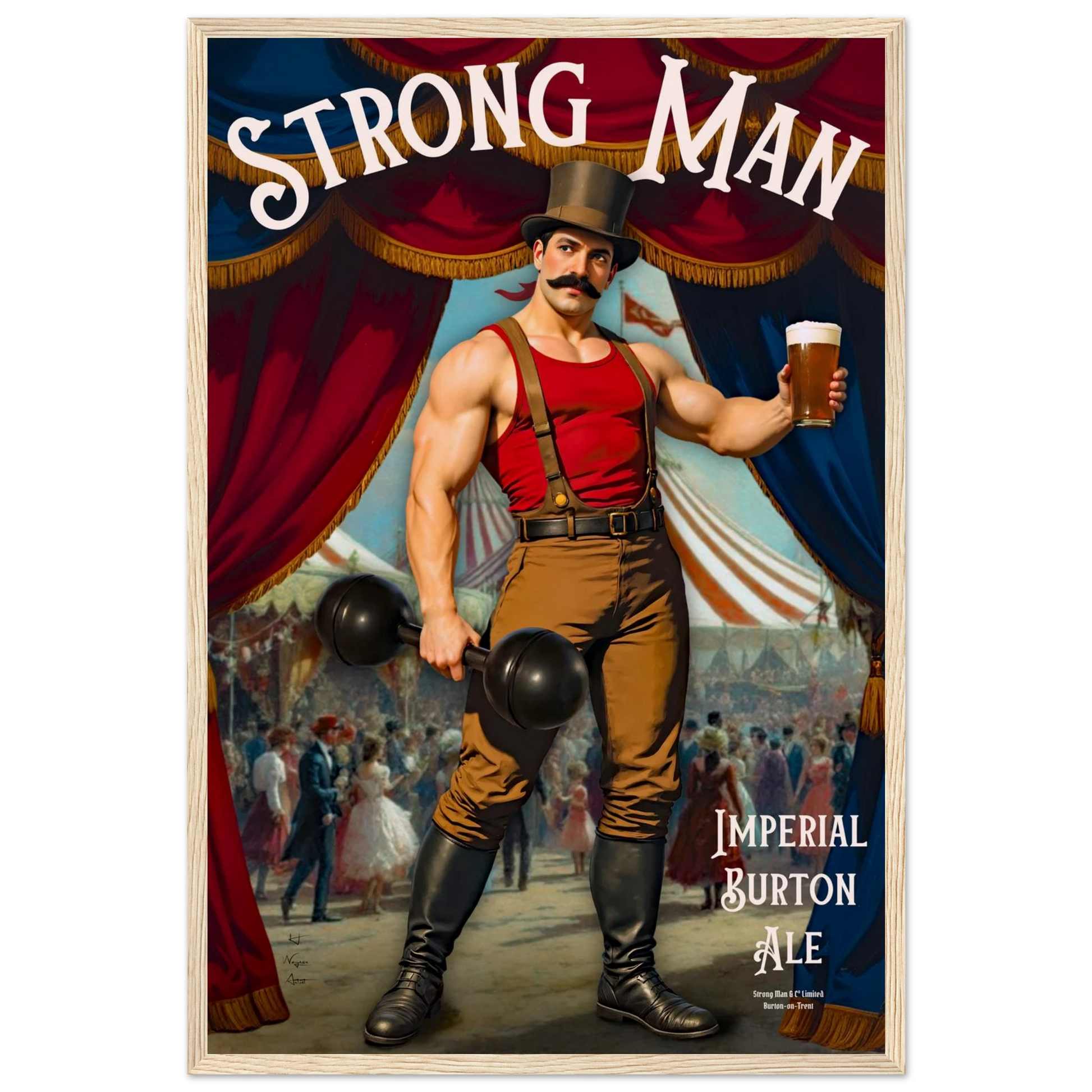Vintage Victorian Circus Strongman Ale Art Print Light Wood Frame 40x60 cm 16x24″ Museum-Quality Matte Wooden Framed Poster