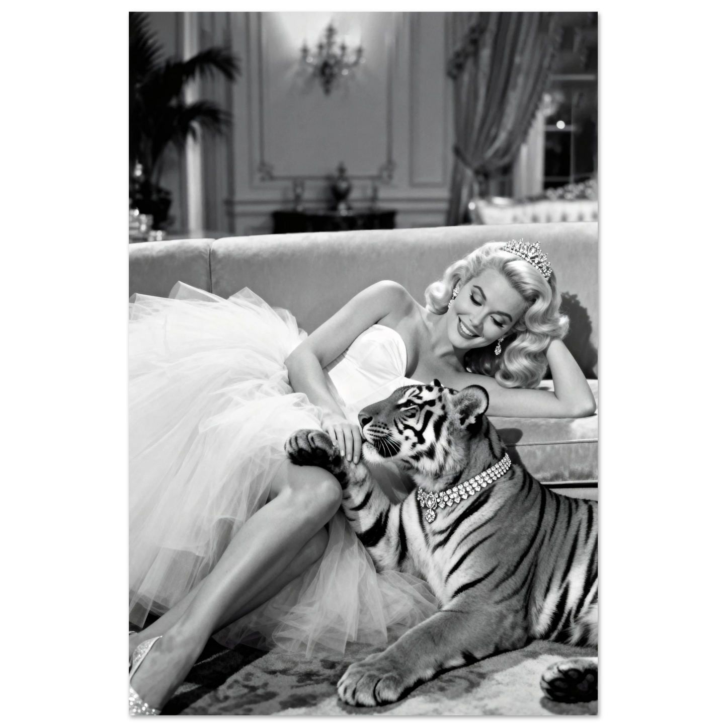 Vintage Hollywood Starlet Tiger Art Print 40x60 cm 16x24″ Premium Matte Poster