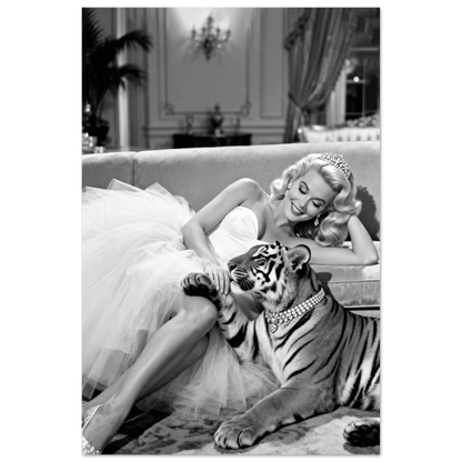 Vintage Hollywood Starlet Tiger Art Print 40x60 cm 16x24″ Premium Matte Poster