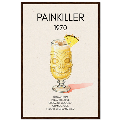 Painkiller Cocktail Bar Art Tiki Print Dark Brown Wood Frame 40x60 cm 16x24″ Museum-Quality Matte Paper Wooden Framed Poster