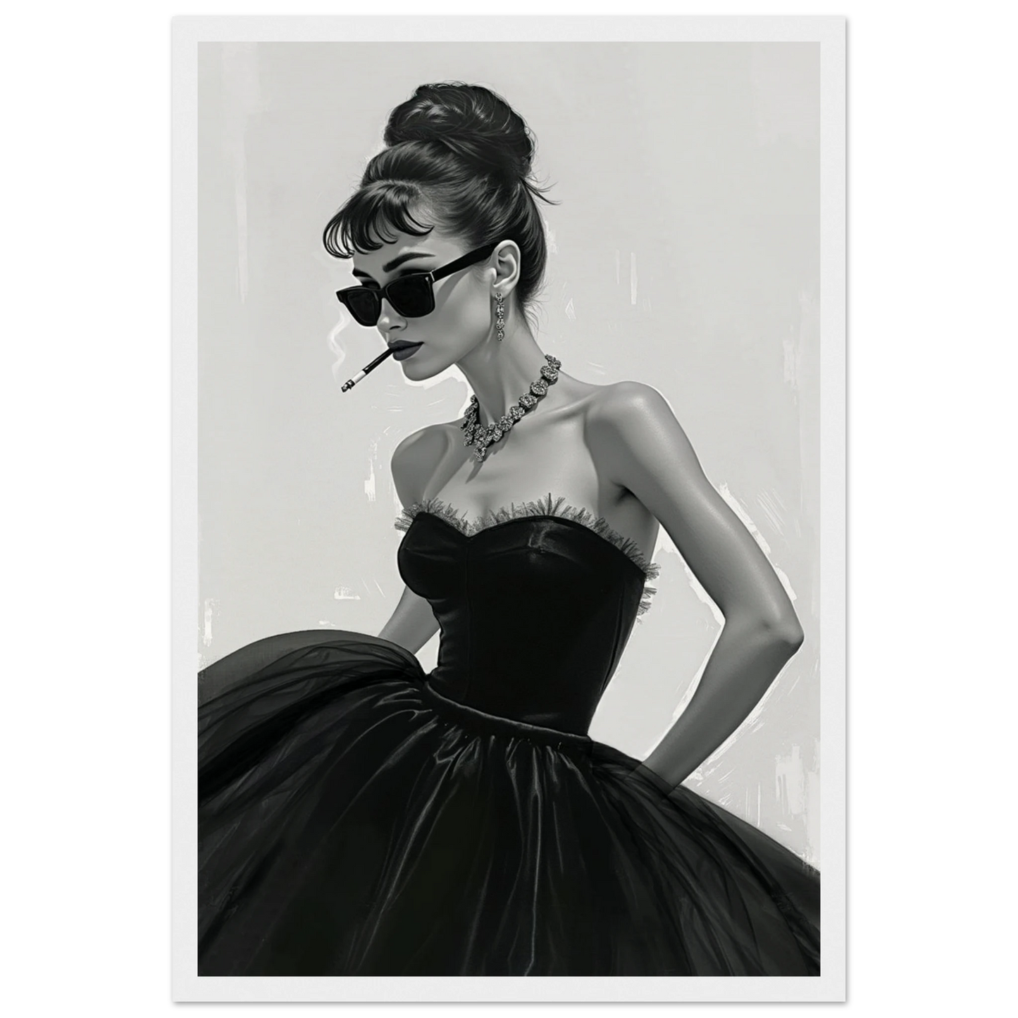 Audrey Hepburn Fashion Art Print White Wood Frame 30x45 cm 12x18″ Museum-Quality Matte Paper Wooden Framed Poster