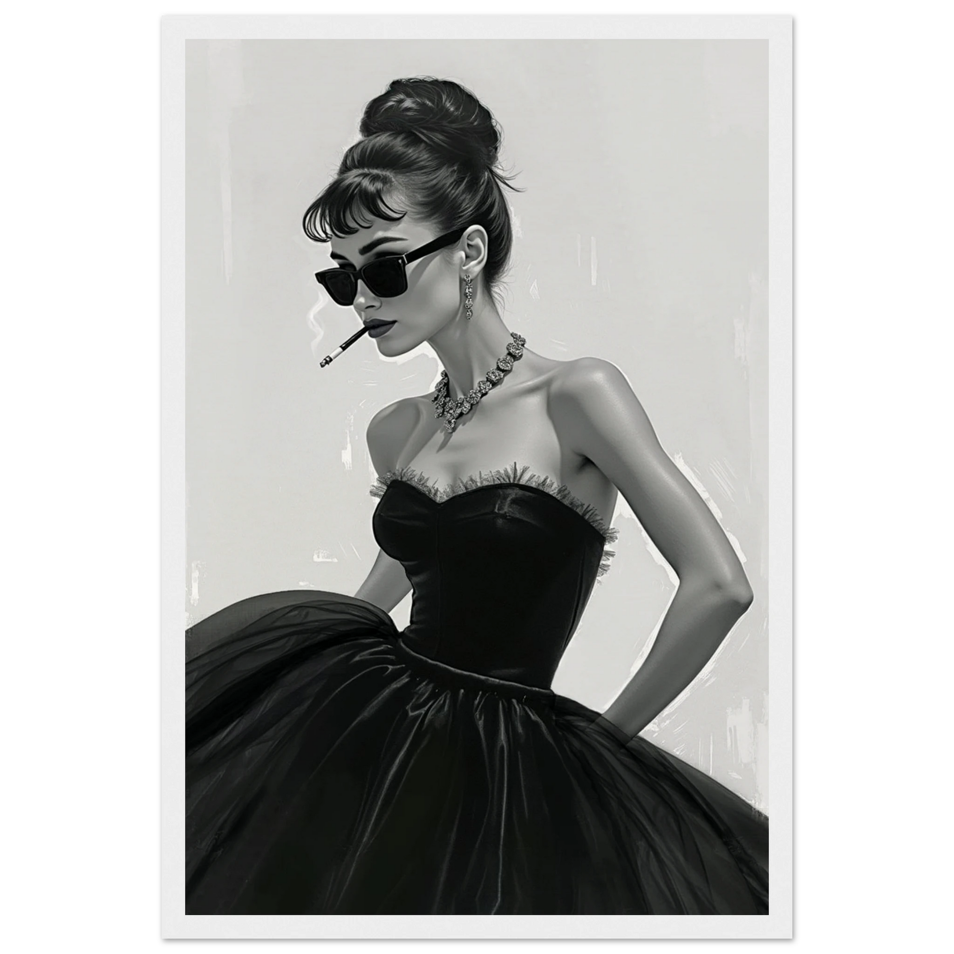 Audrey Hepburn Smoking Fashion Art Print White Wood Frame 30x45 cm 12x18″ Museum-Quality Matte Paper Wooden Framed Poster