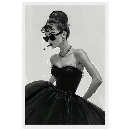 Audrey Hepburn Smoking Fashion Art Print White Wood Frame 30x45 cm 12x18″ Museum-Quality Matte Paper Wooden Framed Poster