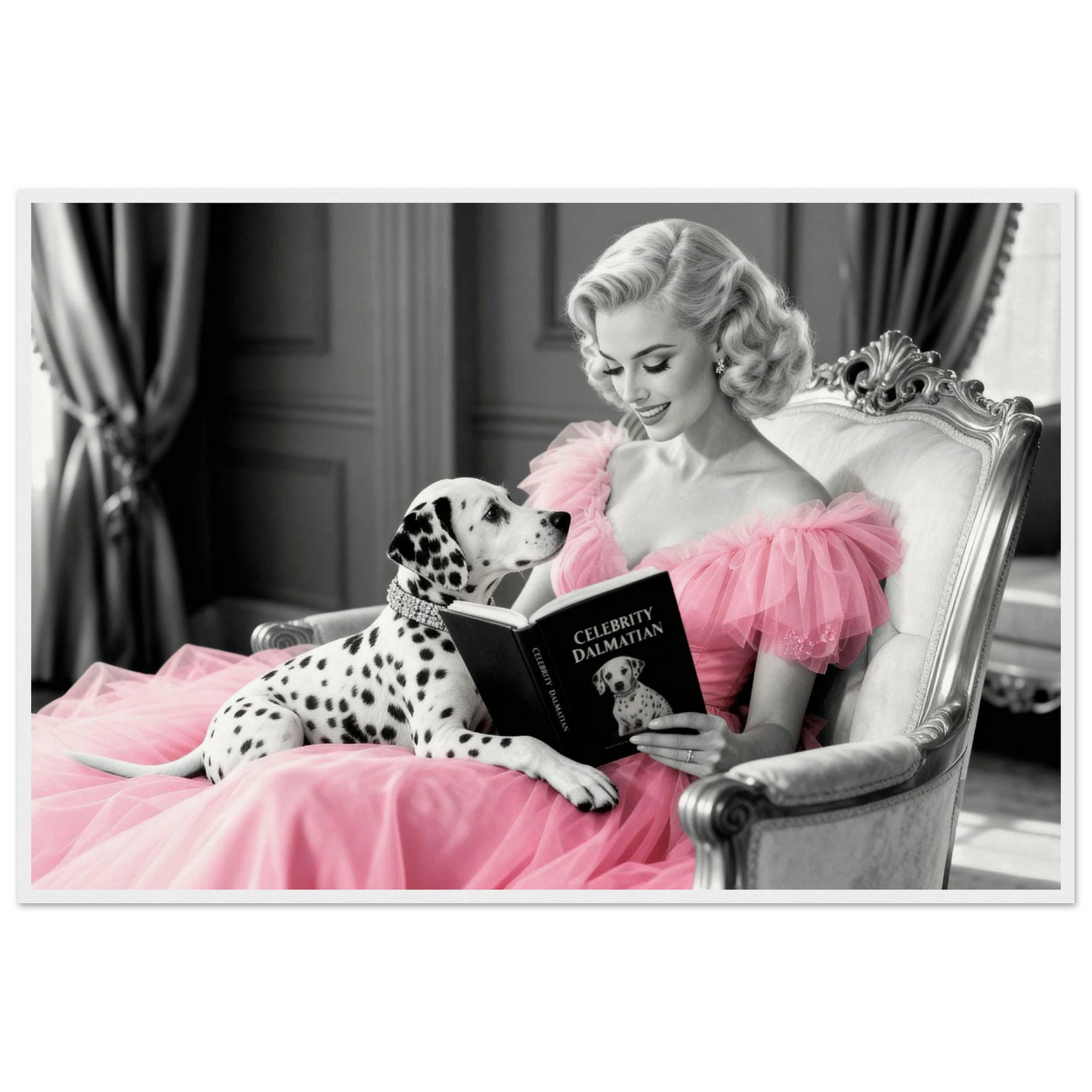 Hollywood Starlet Dalmatian Puppy Art Print 60x90 cm 24x36″ Museum-Quality Matte Framed Poster - White Wood