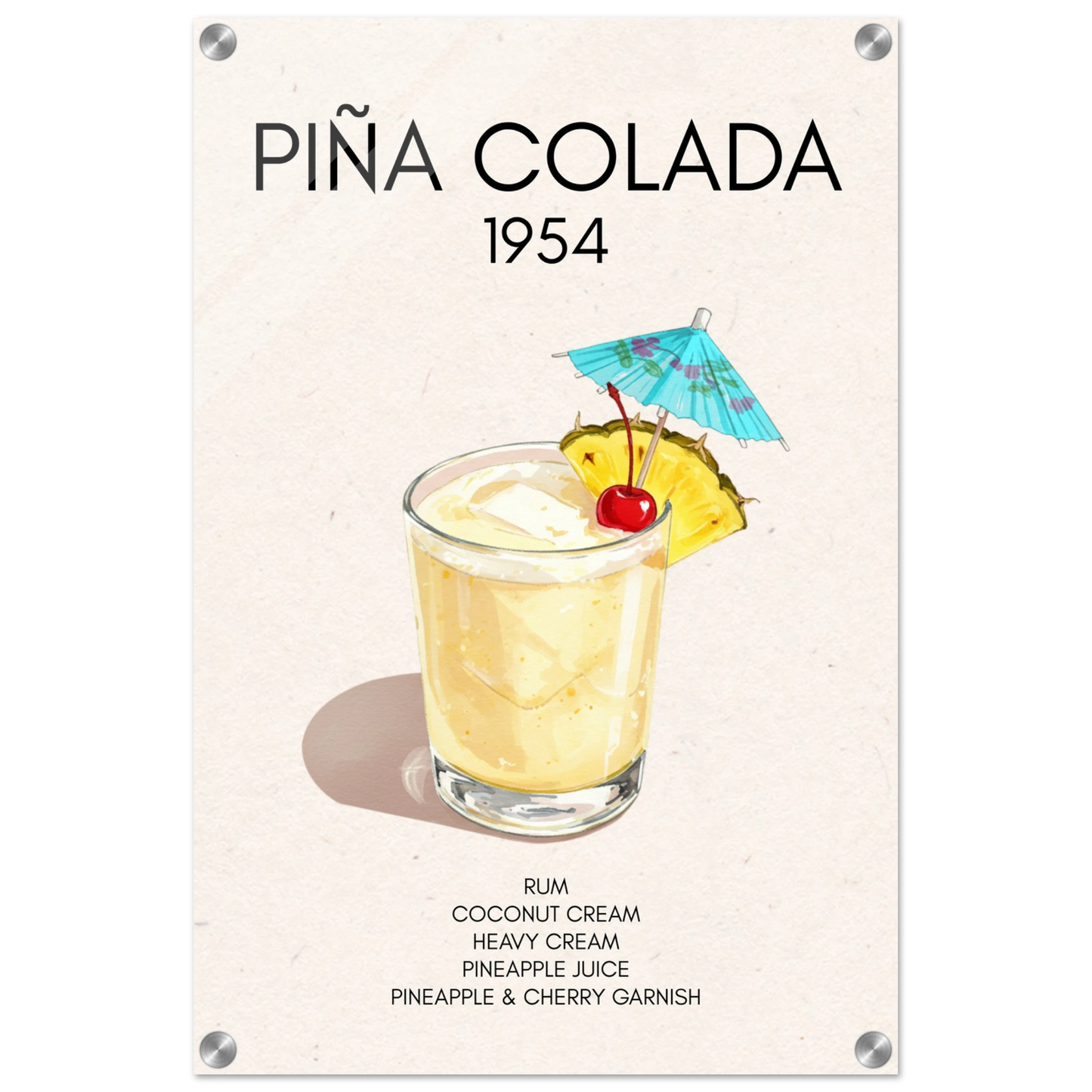Pina Colada Cocktail Bar Poster Print No Frame 40x60 cm 16x24″ Sleek Acrylic Print