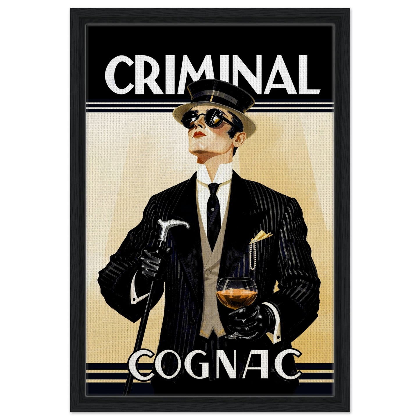 Criminal Cognac 1920s Art Deco Print 40x60 cm 16x24″ Framed Canvas - Black Wood