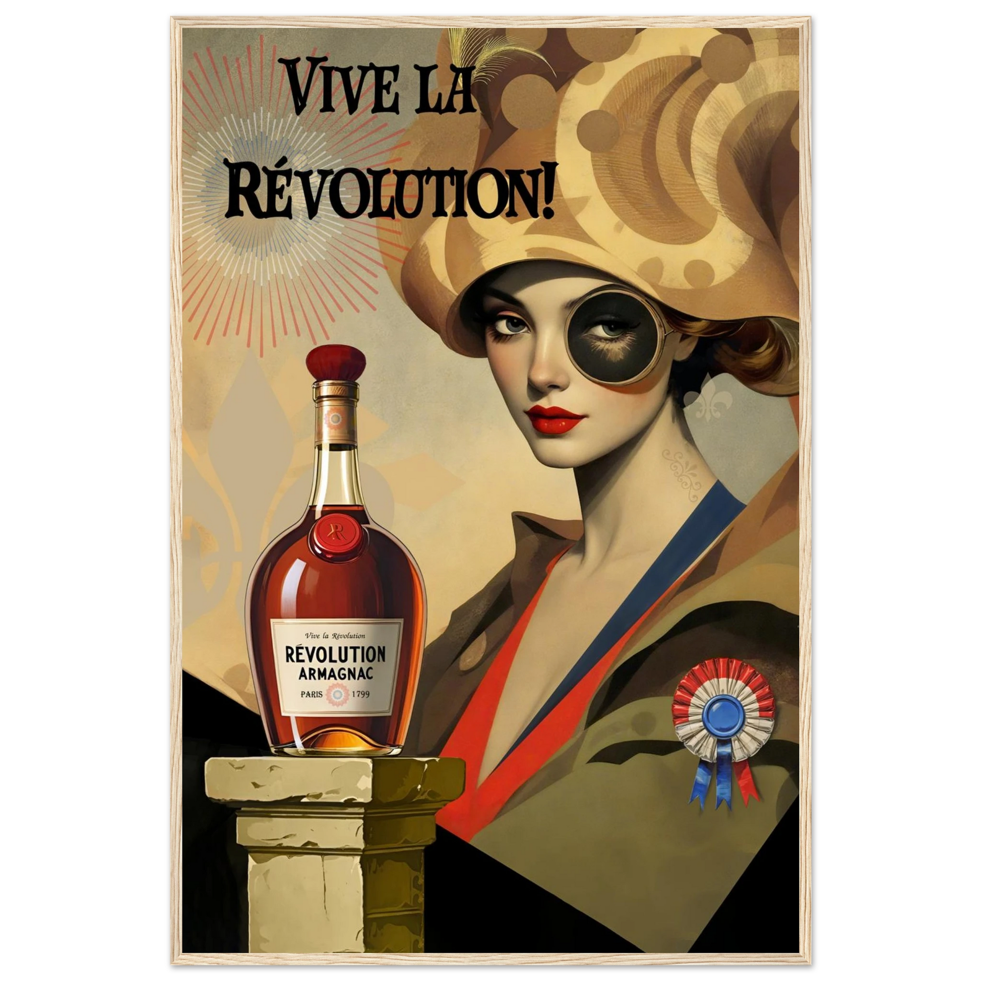 Vintage French Revolution Cognac Art Print Light Wood Frame 60x90 cm 24x36″ Classic Matte Paper Wooden Framed Poster