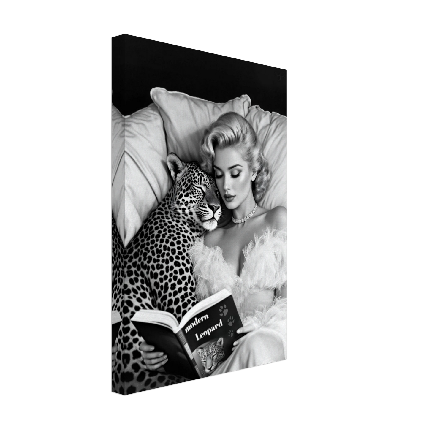 Hollywood Starlet Leopard Cat Art Print 30x45 cm 12x18″ Gallery Wrapped Canvas No Frame