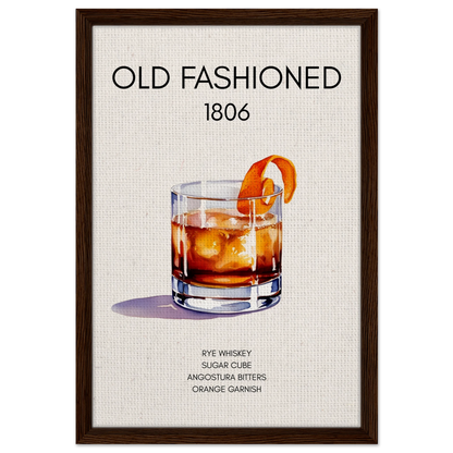 Classic Old Fashioned Cocktail Bar Art Print Dark Brown Wood Frame 40x60 cm 16x24″ Framed Canvas