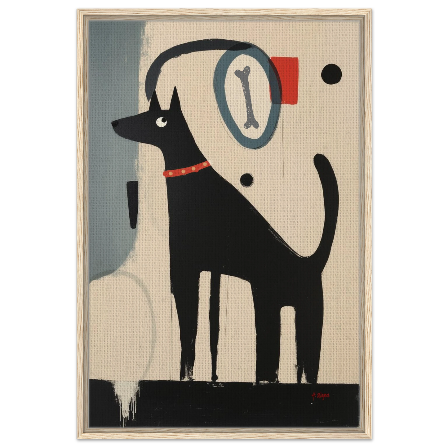 Quirky Modern Dog Art Print 60x90 cm 24x36″ Framed Canvas Light Wood Frame