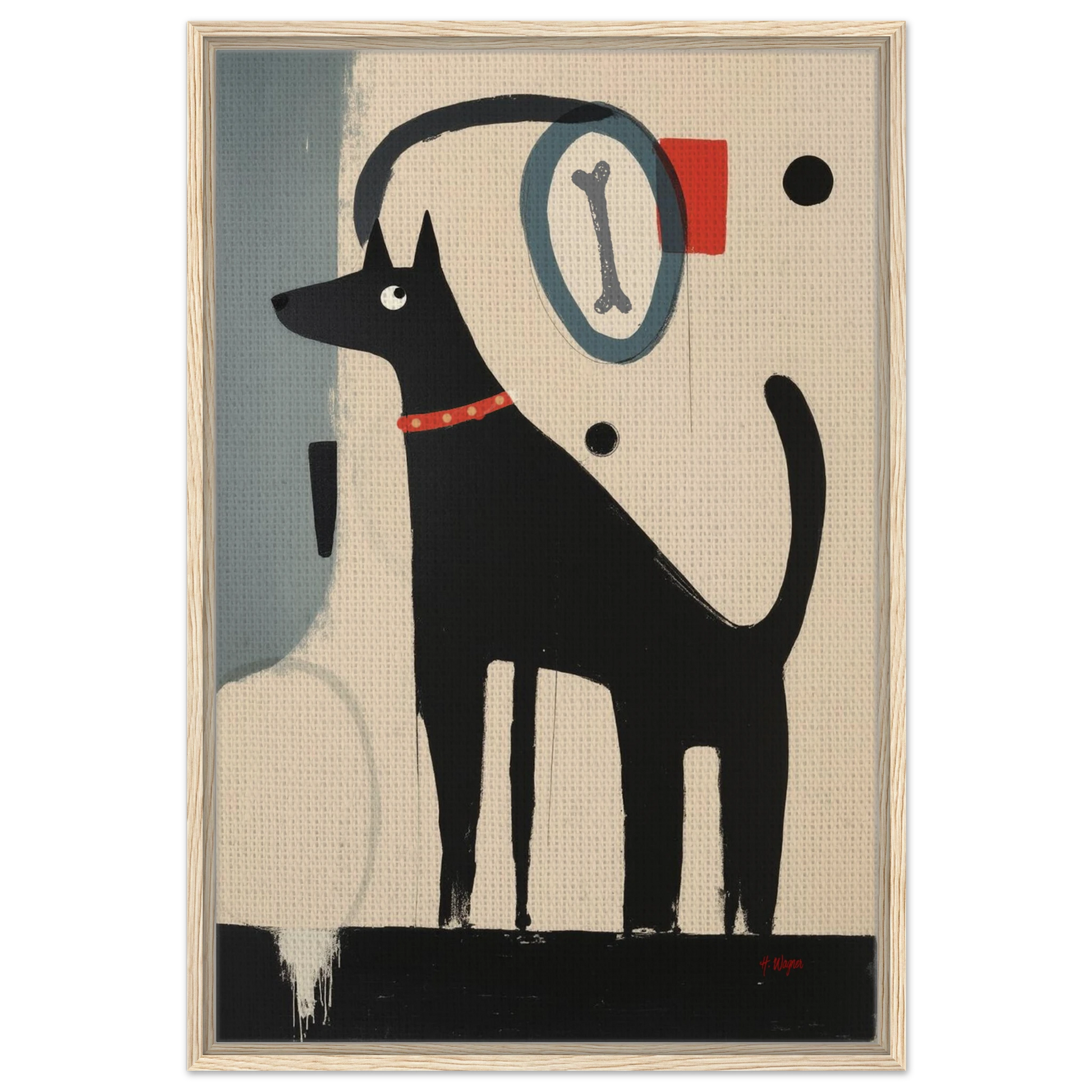 Funny Modern Dog Lover's Art Print 60x90 cm 24x36″ Framed Canvas Light Wood Frame