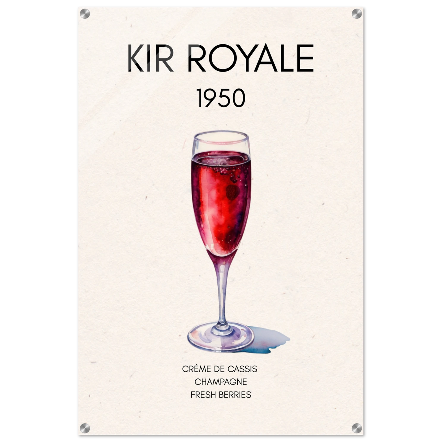 Kir Royale Champagne Cocktail Bar Poster Print No Frame 60x90 cm 24x36″ Sleek Acrylic Print