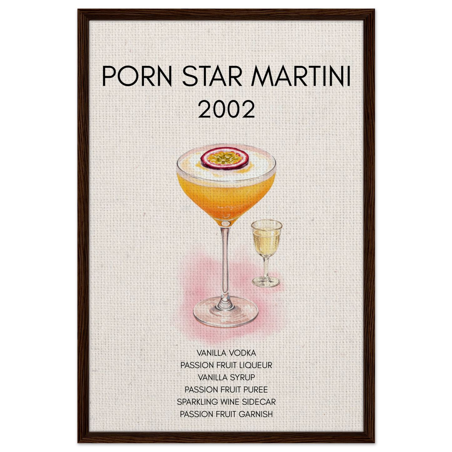 Porn Star Martini Cocktail Bar Poster Print Dark Brown Wood Frame 60x90 cm 24x36″ Framed Canvas